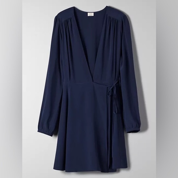 Navy Wrap Dress | Aritzia - Picture 1 of 6